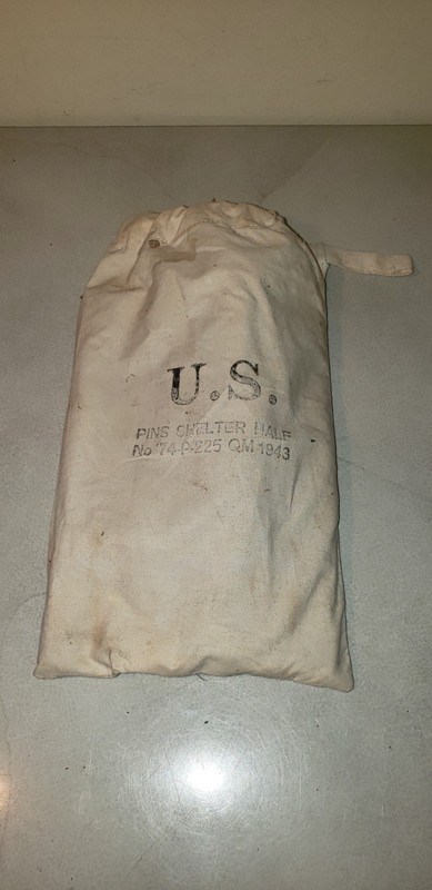 1943 WWII PINS Shelter Tent Half No.74-P 225 QM 1943 w 8 Wood Pins ?? FANTASY ?? gallery