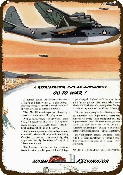 1942 NASH VOUGHT SIKORSKY Airplane Flying Boat DECORATIVE REPLICA METAL SIGN