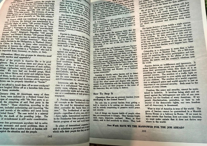 Army Talk #64 * March 24 1945 Orientation Fact Sheet * How to identify FASCISM ! gallery