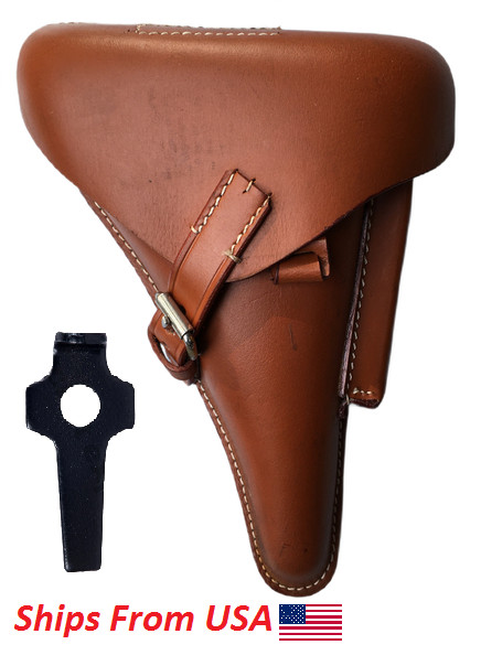 WWII German Luger P08 Hardshell Leather Brown Holster Free Takedown Tool