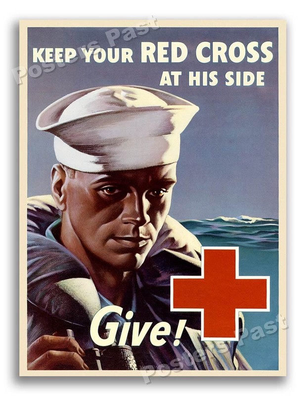 1944 Red Cross At His Side – Sailor Vintage Style WW2 Poster – 24×32