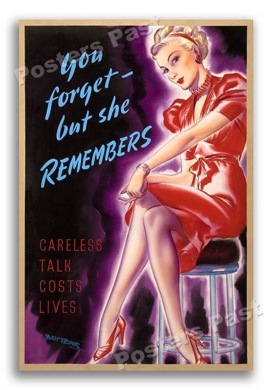 1943 Careless Talk Cost Lives Vintage Style WW2 Spy Poster – 16×24