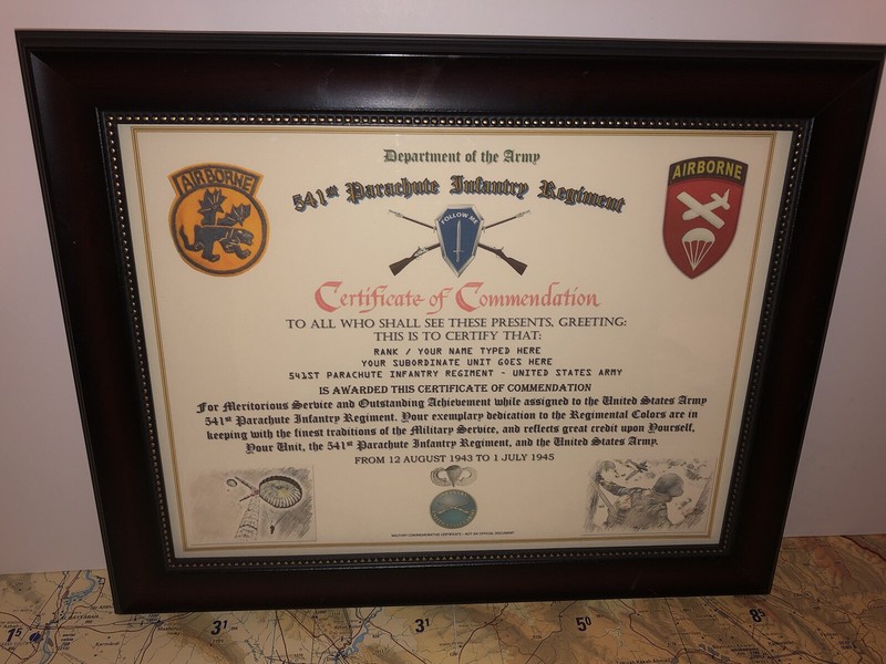 541ST PARACHUTE INFANTRY REGIMENT / COMMEMORATIVE – CERTIFICATE OF COMMENDATION