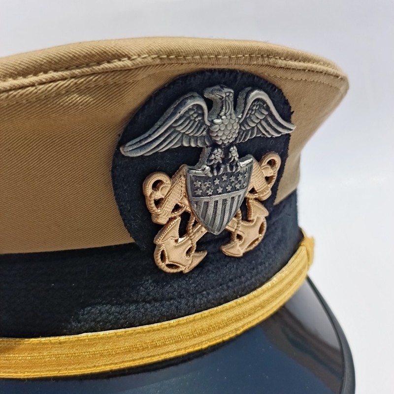 US Navy Officer Visor Cap, US Navy Commander's Hat with Cotton Khaki cover Repro gallery