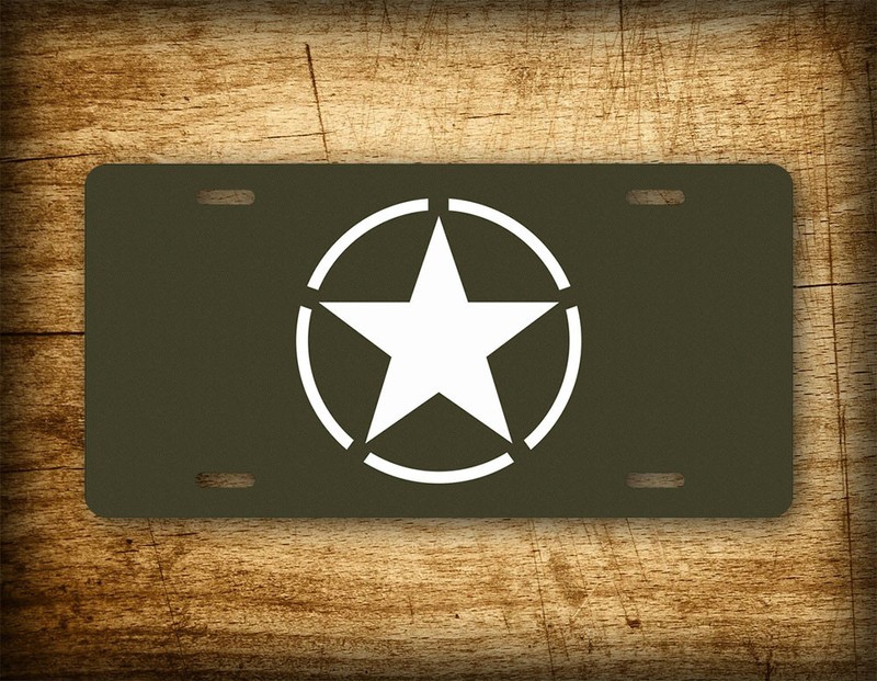 World War II White Star & Circle Emblem Insignia Vintage License Plate WW2 Tag