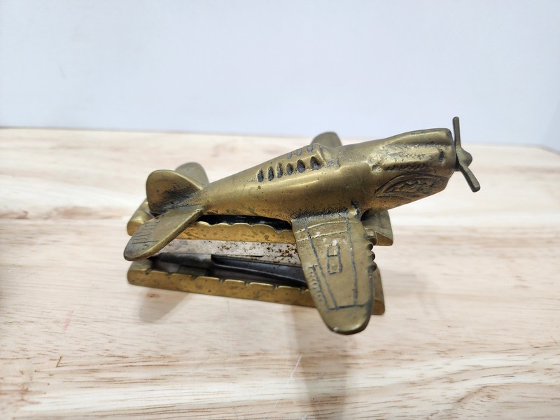 MSR Brass P-51D Mustang WW2 Fighter plane Desk Stapler & Tape Dispenser gallery