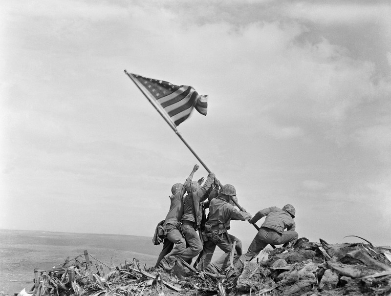American World War 2 Iwo Jima Flag Raising 8" X 10" Black & White Photo