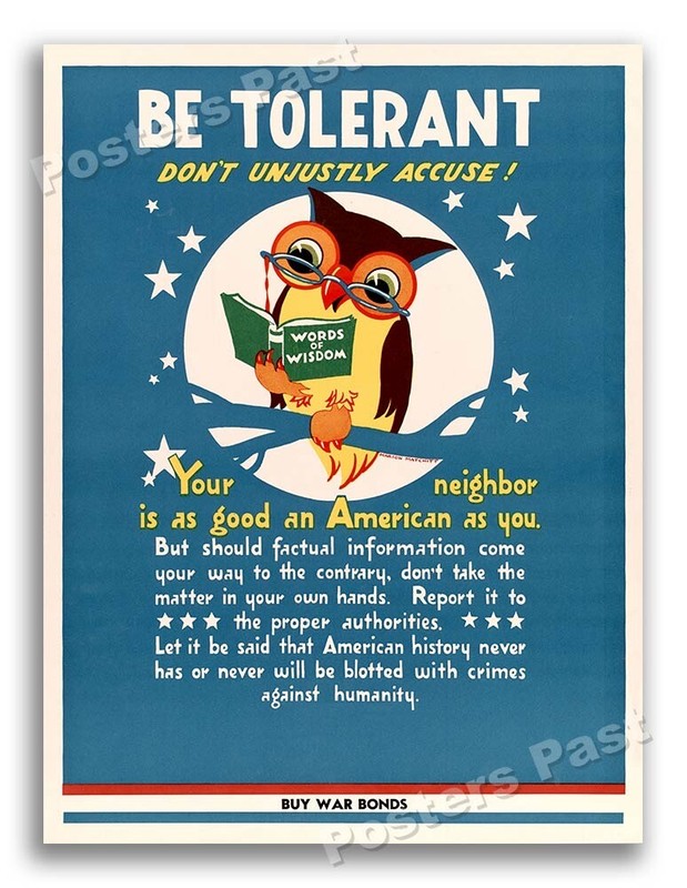 1940s Be Tolerant - Don't Unjustly Accuse WWII Historic War Poster - 24x32