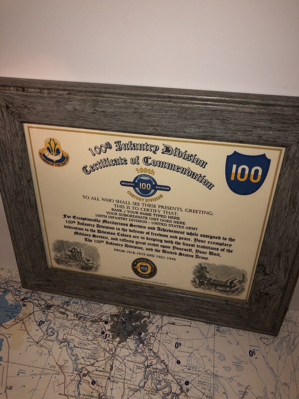 100TH INFANTRY DIVISION / COMMEMORATIVE - CERTIFICATE OF COMMENDATION gallery