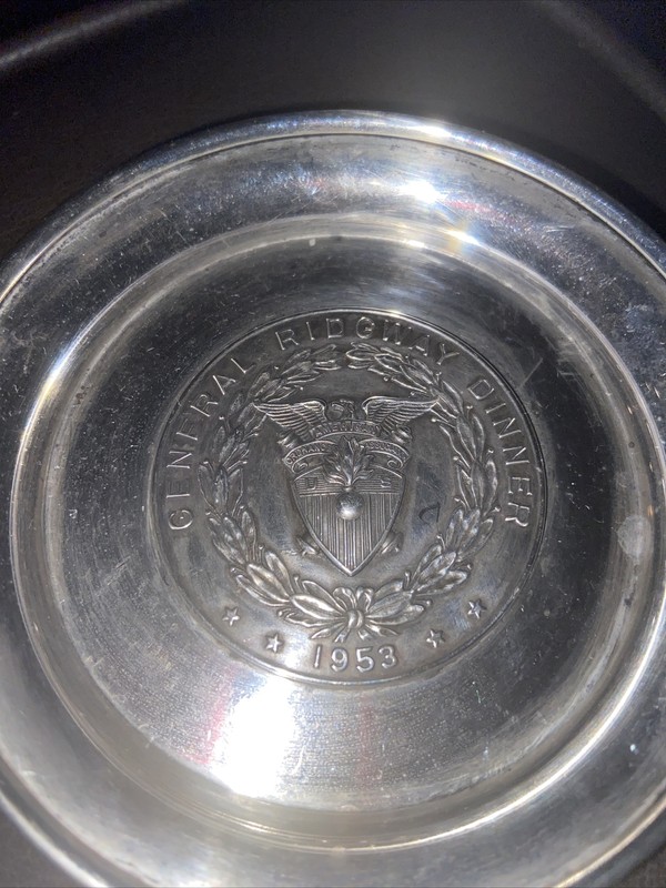 GENERAL MATTHEW RIDGEWAY DINNER”WORLD WAR II HERO”STERLING 1953 SOUVENIR PLATE gallery
