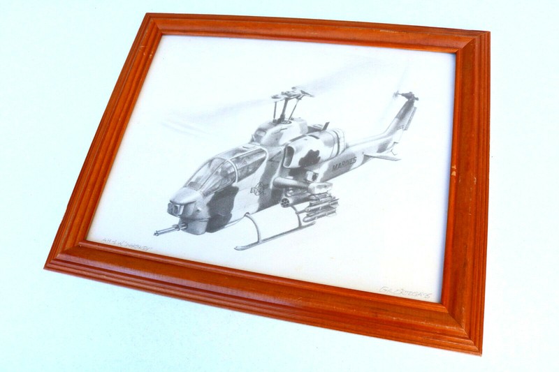 GIL ORTEGA PRINT SIGNED Whiskey AH-1 Military Helicopter Framed Matte Chopper HB