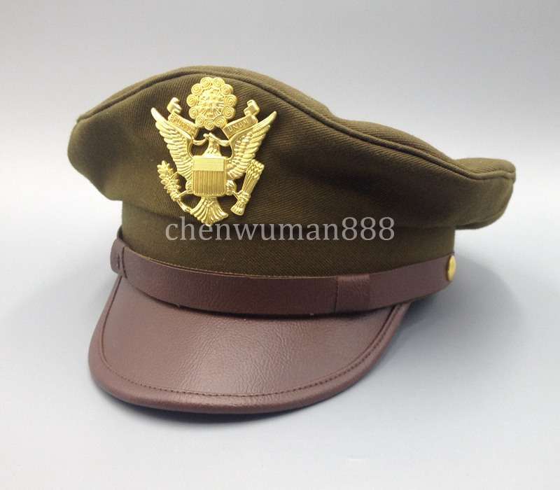 WWII ERA US OFFICER ARMY E PLURIBUS UNUM EAGLE CREST EMBLEM WIDE BRIM CAP XL