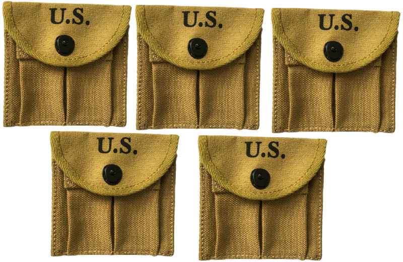 US WWII M1 Carbine Khaki Canvas Ammo Pouches Set of 5 Military Reproduction