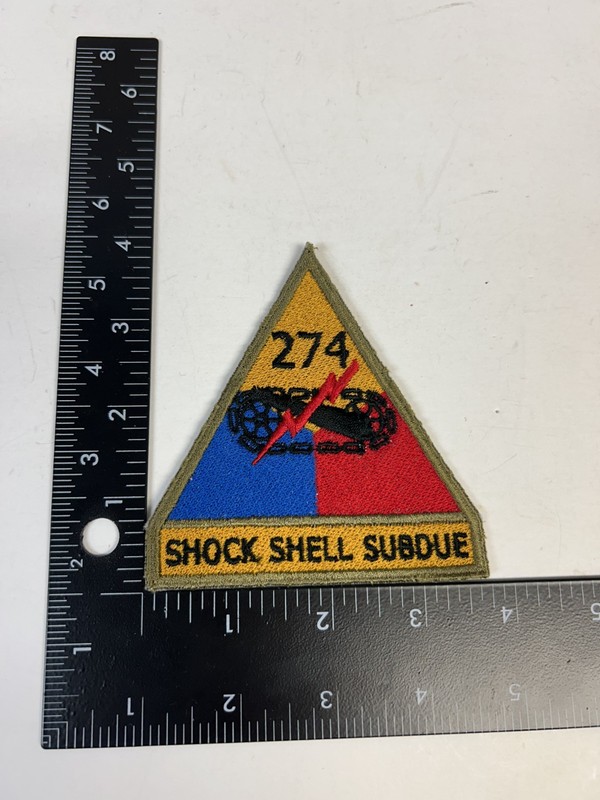 MH580 Repro WW2 US Army Patch 274th Tank Battalion “Shock-Shell-Subdue” IR29D