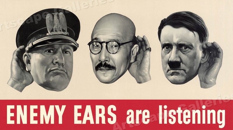 “Enemy Ears are Listening” 1942 Axis WWII Vintage Style Espionage Poster – 14×24