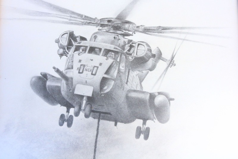 GIL ORTEGA PRINT SIGNED Honcho CH-53E Military Helicopter Frame Matte Chopper HB gallery