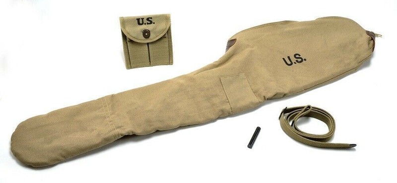 WW2 .30 M1 CARBINE SLING OILER BUTTSTOCK POUCH & FLEECE CASE KHAKI Dated 1942