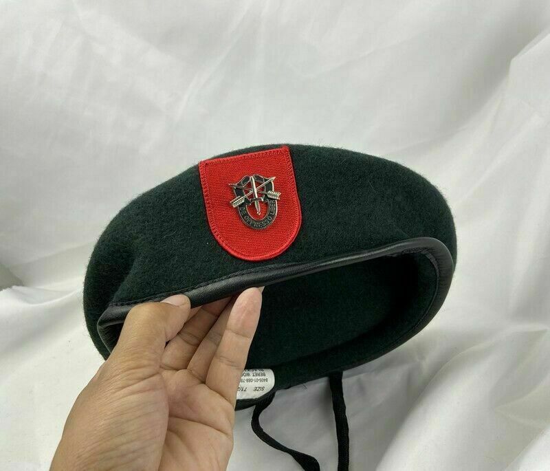 SIZE 7-1/4 US ARMY 7TH SPECIAL FORCES GROUP BLACKISH GREEN COLOUR BERET CAP HAT