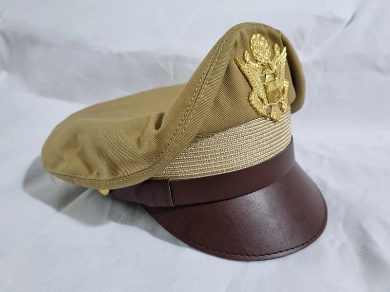 WW2 US Army Aircorps Military Airforce Officers Khaki Crusher Visor Hat Cap Repr gallery