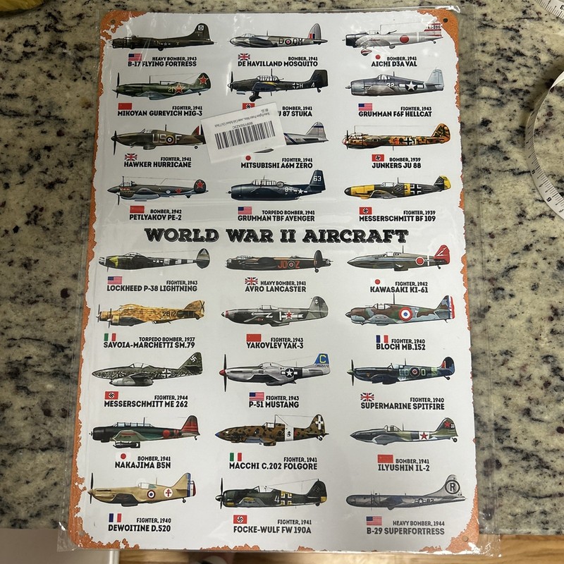 New World War II Aircraft Metal Sign 17x12 Inches Bomber Fighter Planes