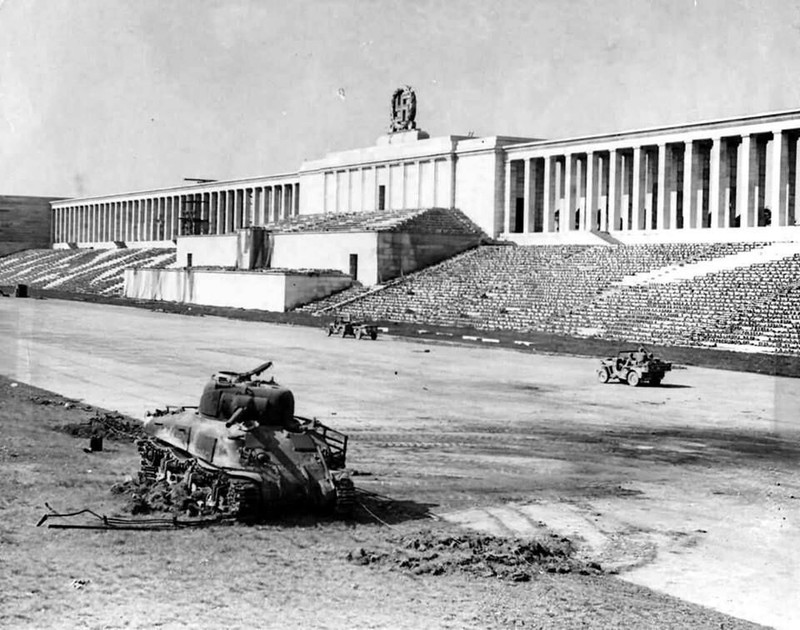 WW II – Usa Photo — … Destroyed Sherman Tank – Nuremberg Stadium …..