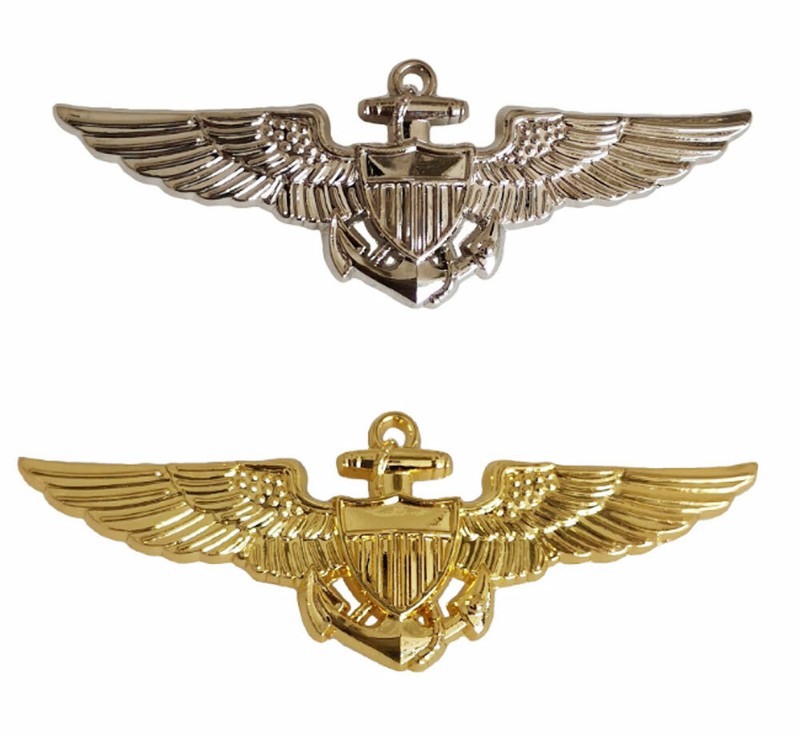 Metal US Navy Pilot Wings Badge Pins Golden with Silvery