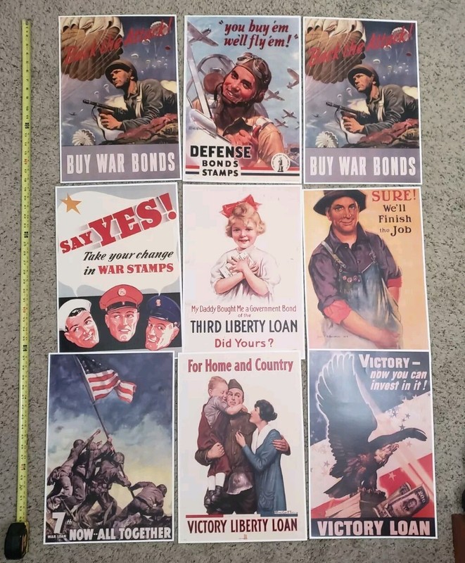 Lot Of 9 WWI & WWII War Bond Victory Liberty Loan Recruiting Poster Reprints