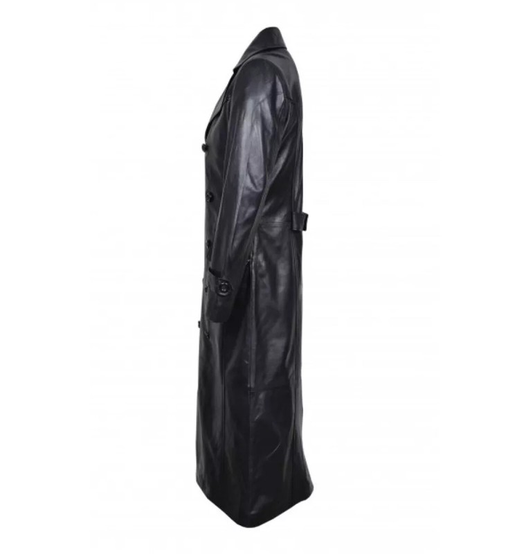 Men's WW2 German Officer Black Sheepskin Leather Long Trench Coat gallery