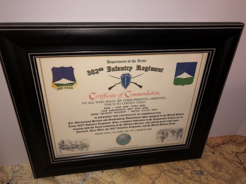 382ND INFANTRY REGIMENT / COMMEMORATIVE - CERTIFICATE OF COMMENDATION gallery