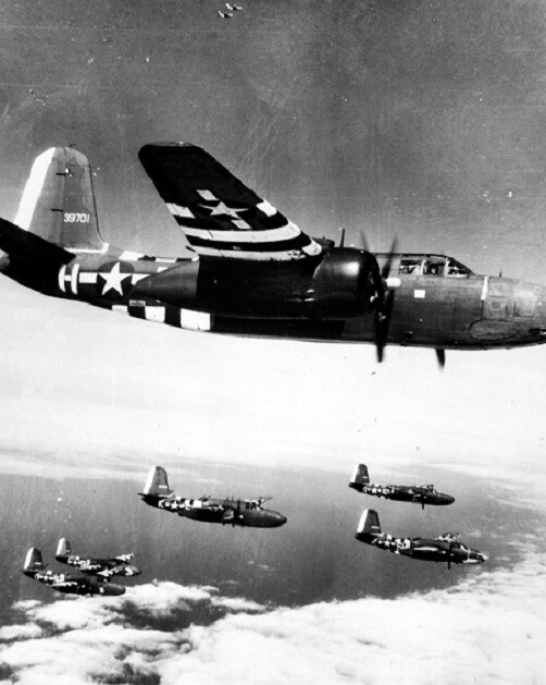 Formation of Douglas A-20 Havoc Medium Bomber in flight WWII 8×10 Photo 290a