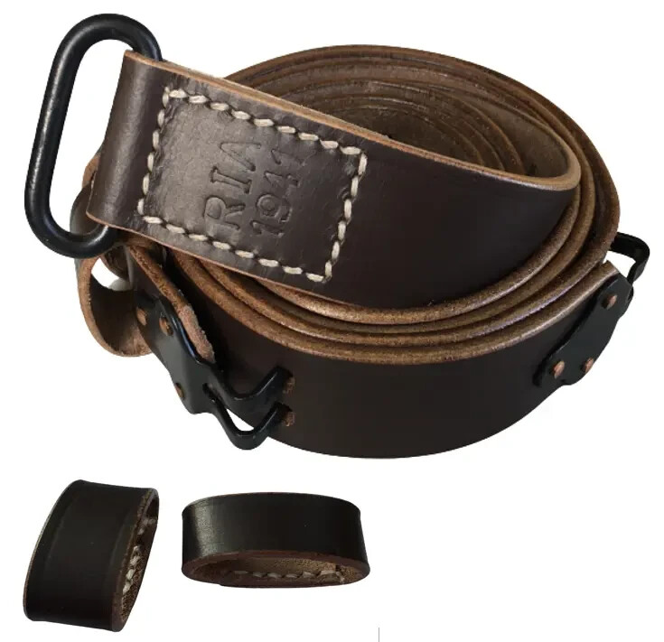 WWII 1941 M1 Garand Leather Sling Steel Fitting Dark Brown with Extra Keepers