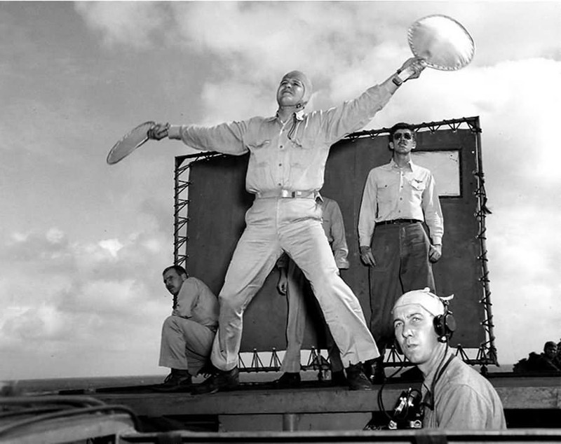 WWII B&W Photo USS Enterprise Aircraft Carrier CV-6 LSO March 1945 WW2 /7100