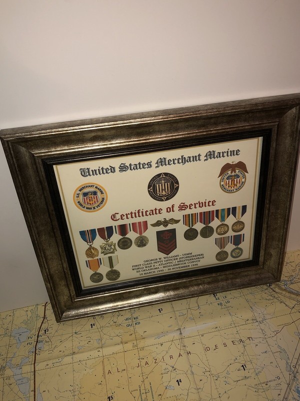 U.S. MERCHANT MARINE CERTIFICATE OF SERVICE / SHADOW BOX PRINT / W-MEDALS gallery