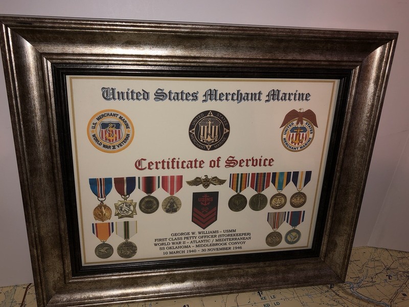 U.S. MERCHANT MARINE CERTIFICATE OF SERVICE / SHADOW BOX PRINT / W-MEDALS gallery
