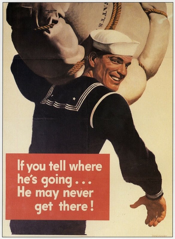 If You Tell He May Not Get There! Navy Sailor WWII Mini Poster 1991 Illustration