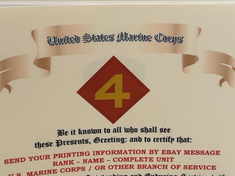 U.S. MARINE CORPS / 4TH MARINE DIVISION - CERTIFICATE OF ACHIEVEMENT gallery
