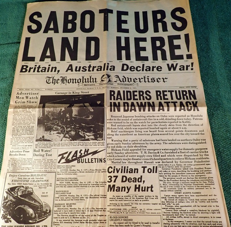 2 REISSUE WWII NEWSPAPERS- PEARL HARBOR ATTACK! HONOLULU STAR BULLETIN 12/7/1941 gallery
