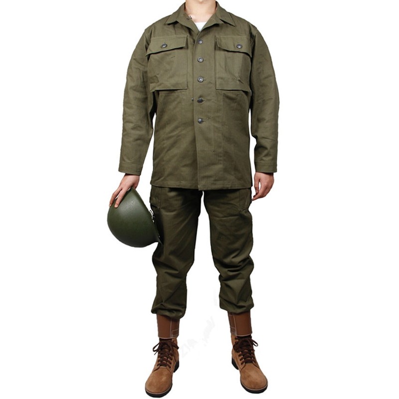WW2 US Army Green HBT UNIFORM PURE COTTON OUTDOOR UNIFORM（No helmet, No shoes）