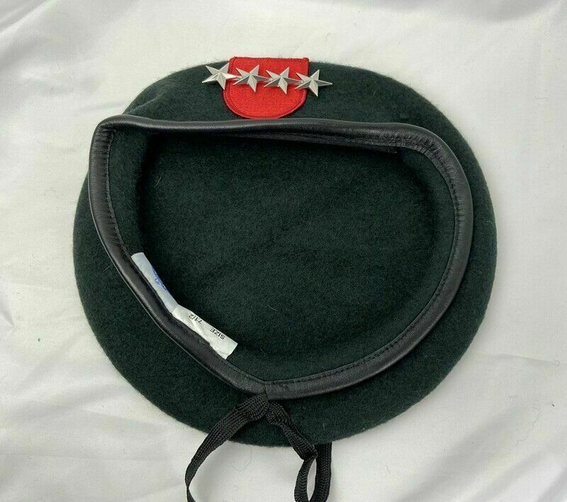 7-1/4 US ARMY 7TH SPECIAL FORCES GROUP BLACKISH GREEN 4 Star BERET CAP HAT