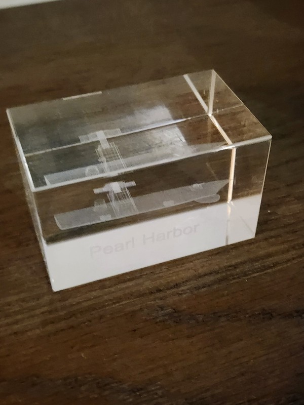Pearl Harbor Crystal Glass Paperweight 3D Laser Etched Ship Hawaii Souvenir gallery