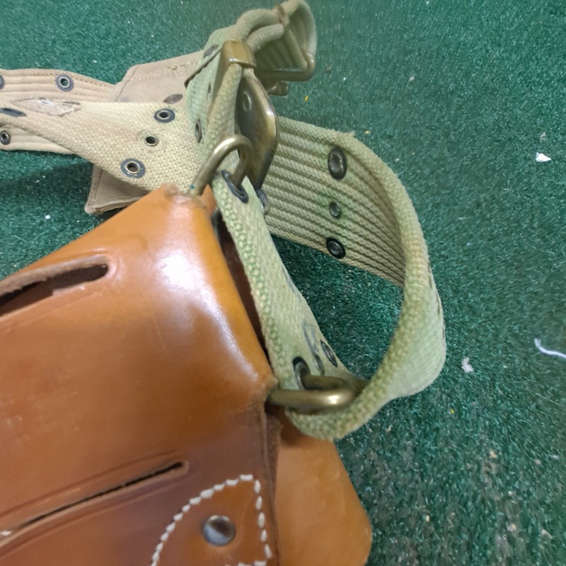 WW2 US ARMY RIA 1916 T.C.C .45 HOLSTER WITH AMMO POUCH & WEBBING BELT gallery