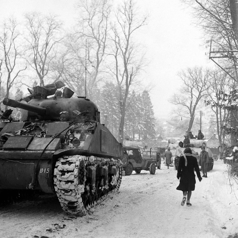 WW2 WWII Photo World War Two US Army Sherman Tanks Belgium 1945 7th Armored Div