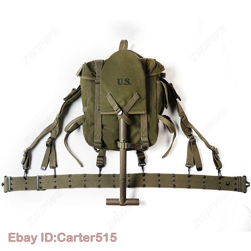 Replica WW2 US M1945 Tactial Military Backpack Belt Set Army Green Haversack Bag gallery