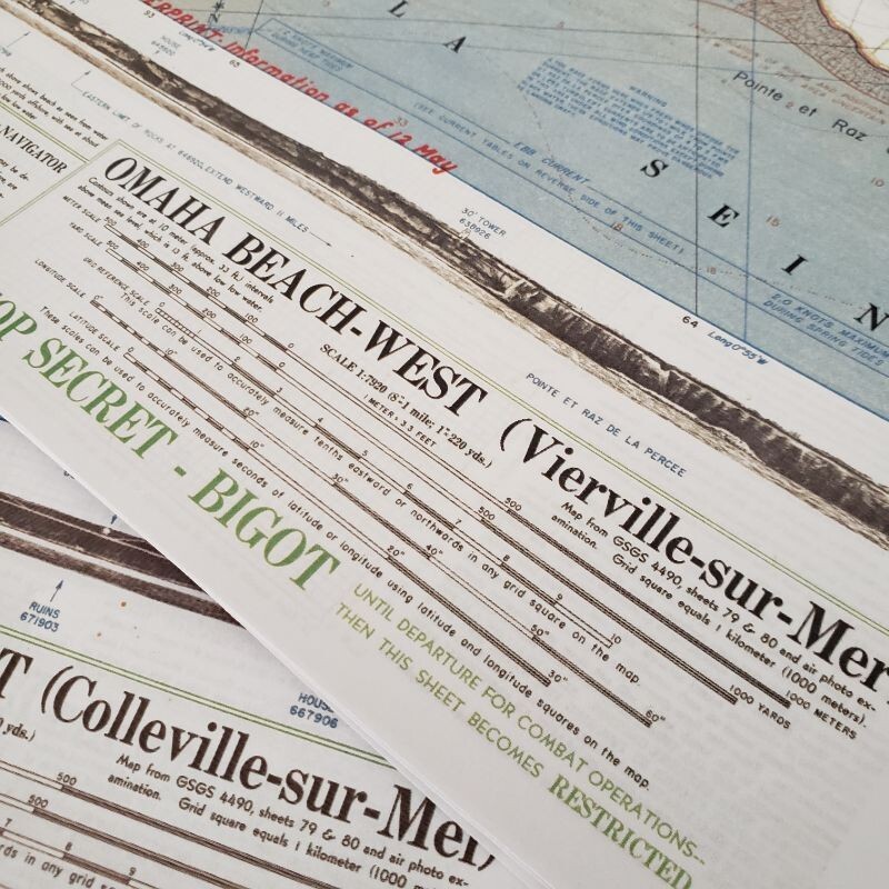 Set of 2 top secret Omaha Beach Maps from D-Day (Normandy landing 1944) gallery