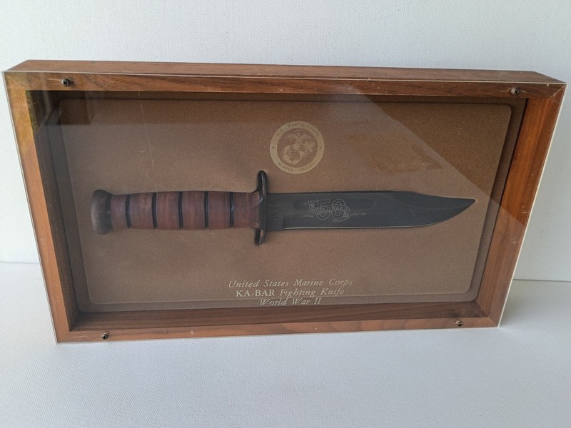 USMC KA-BAR FIGHTING KNIFE WWII 50TH ANNIVERSARY MILITARY KNIFE IN CASE OLEAN NY