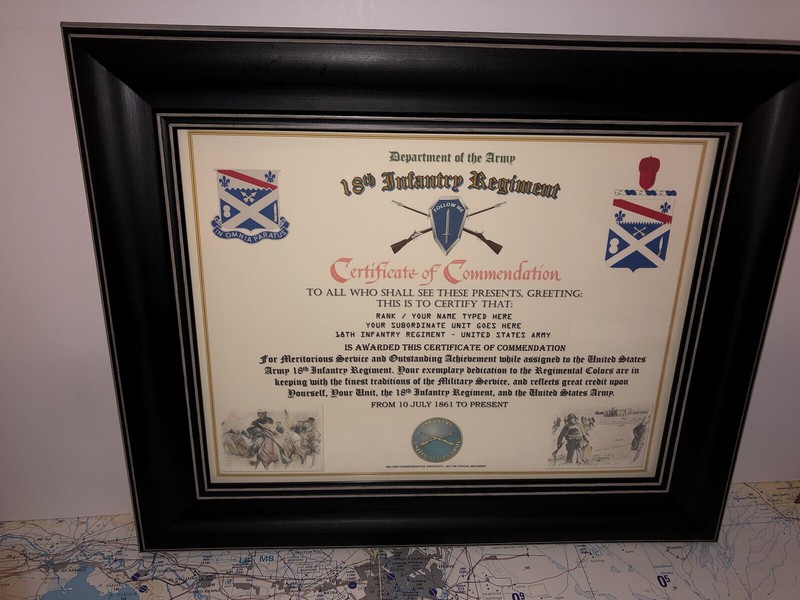 18TH INFANTRY REGIMENT / COMMEMORATIVE – CERTIFICATE OF COMMENDATION