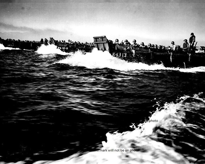 Line of Coast Guard Landing Barges on way beaches of Luzon 8"x 10" WW2 Photo 274
