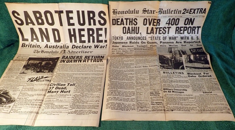 2 REISSUE WWII NEWSPAPERS- PEARL HARBOR ATTACK! HONOLULU STAR BULLETIN 12/7/1941