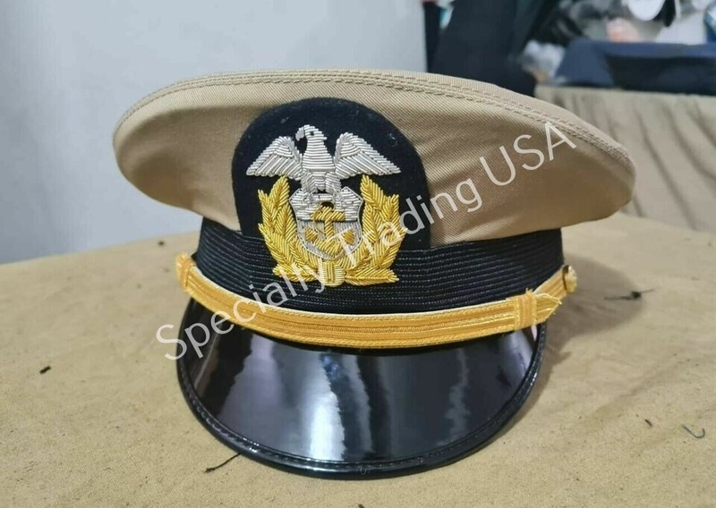 USA NAVY CAP with BULLION BADGE REPLICA WWII US Military Visor Hat gallery