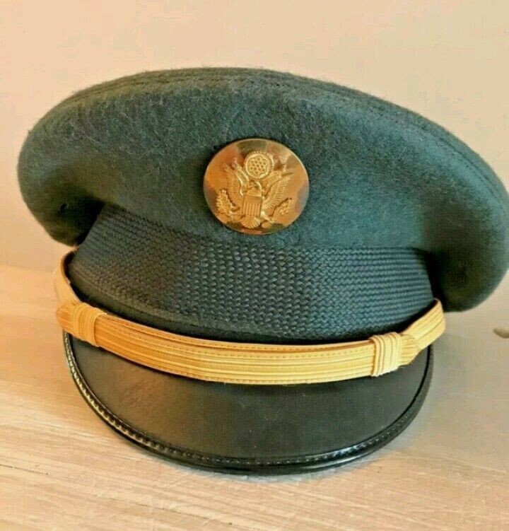US Army NCO crusher uniform Visor Hat Dark green wool felt USAA gallery